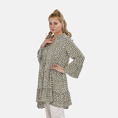 La Marey 100% Viscose Polka Dot Pattern V-Neck Casual Tunic Dress (Size - S-M, 10-14) - Green