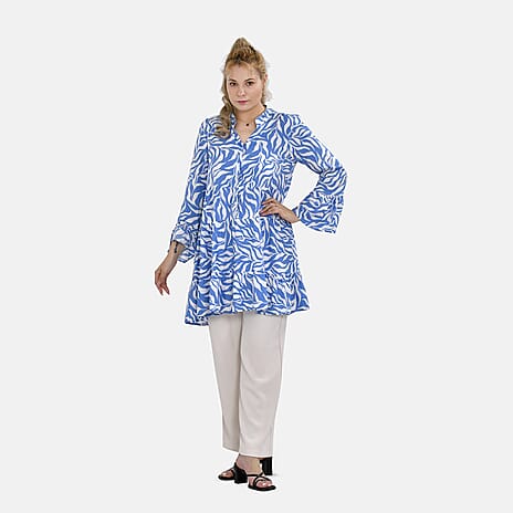 La Marey 100% Viscose Paisley Printed V-Neck Casual Tunic Dress (Size -  L-XL, 16-20) - Blue
