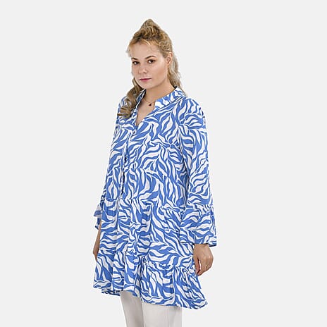 La Marey 100% Viscose Paisley Printed V-Neck Casual Tunic Dress (Size -  L-XL, 16-20) - Blue