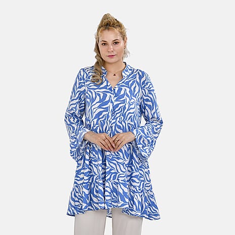 La Marey 100% Viscose Paisley Printed V-Neck Casual Tunic Dress (Size -  L-XL, 16-20) - Blue