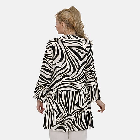 La Marey 100% Viscose Tree Pattern V-Neck Top (Size - S-M,10-14) - Black and White