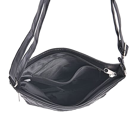 Sheepskin Leather Patchwork Shoulder Bag (Size 37x30x8 ) - Black