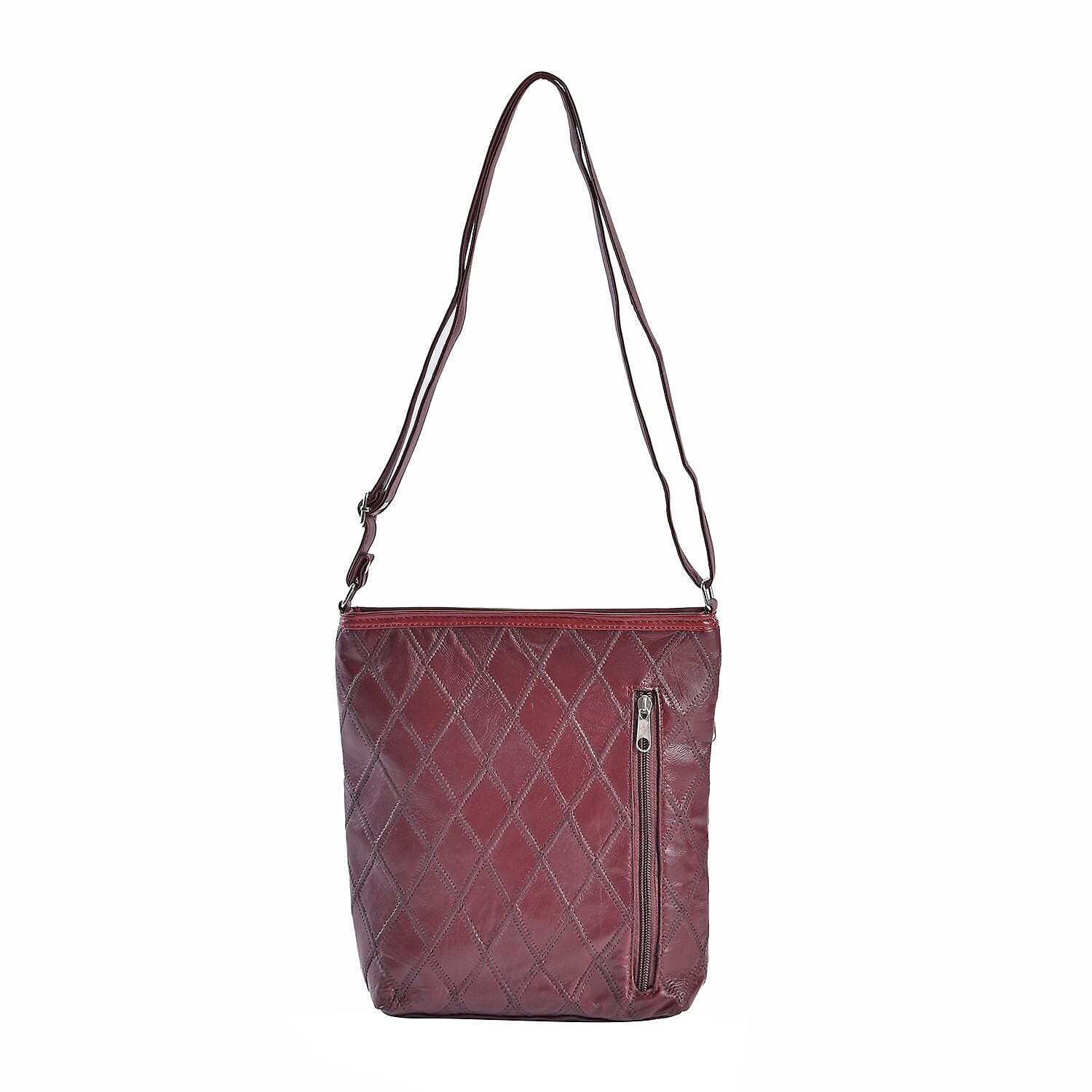 Leather Patchwork Shoulder Bag (Size 37x30x8 ) - Burgundy & Black