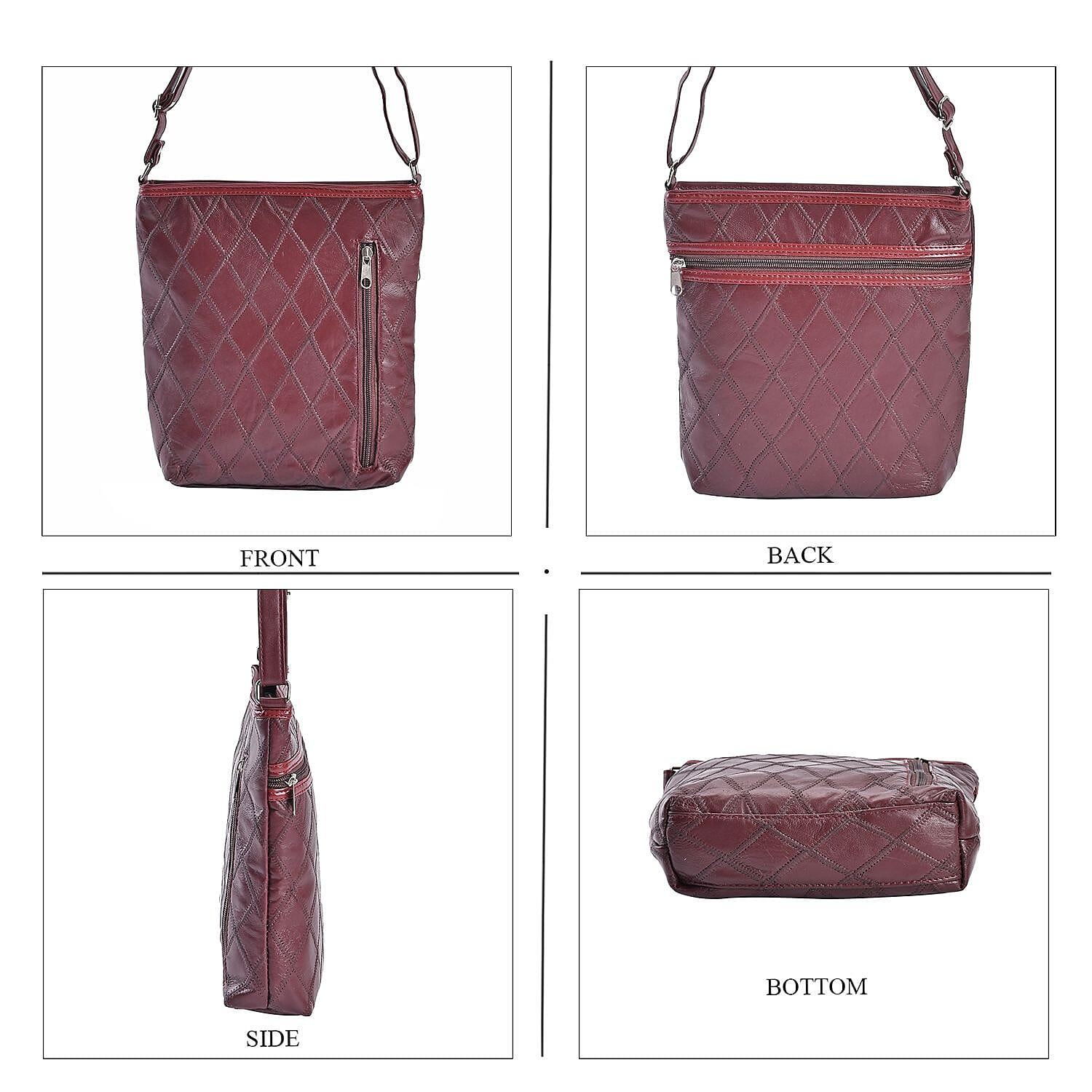 Leather Patchwork Shoulder Bag (Size 37x30x8 ) - Burgundy & Black