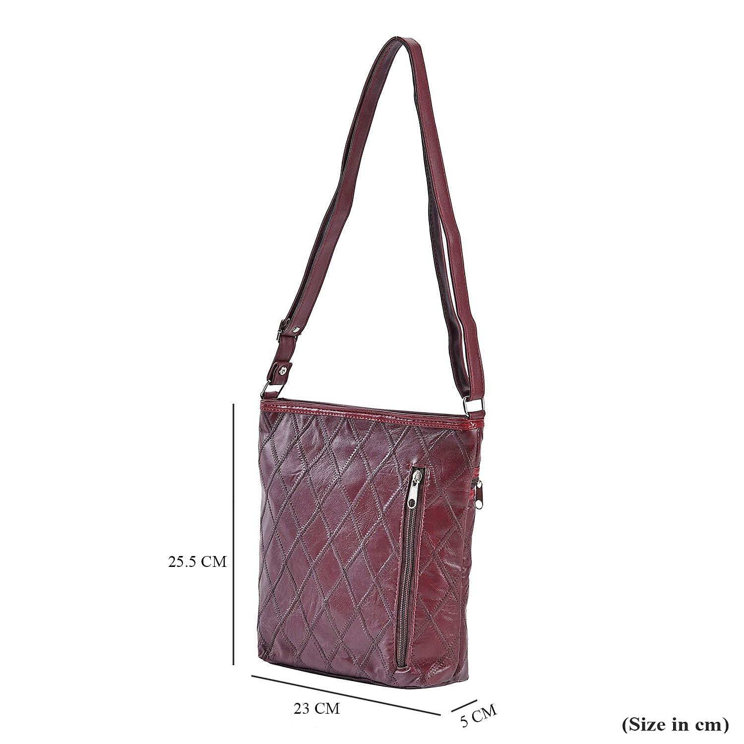 Leather Patchwork Shoulder Bag (Size 37x30x8 ) - Burgundy & Black