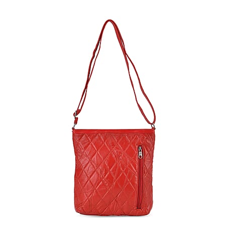 Sheepskin Leather Patchwork Shoulder Bag (Size 37x30x8 ) - Red & Black