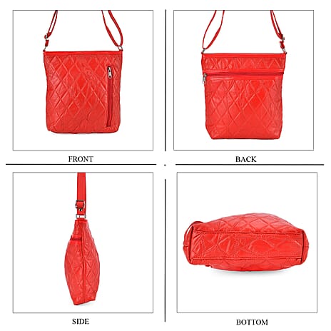 Sheepskin Leather Patchwork Shoulder Bag (Size 37x30x8 ) - Red & Black