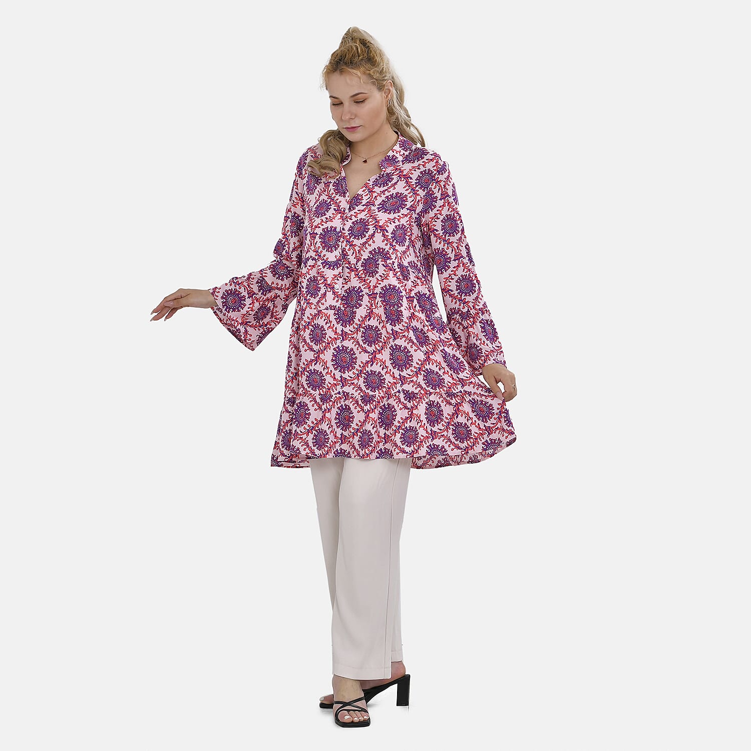 La Marey Polka Dot Pattern V-Neck Top 