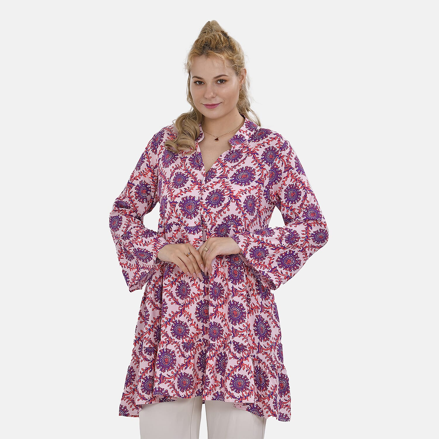 La Marey Polka Dot Pattern V-Neck Top 