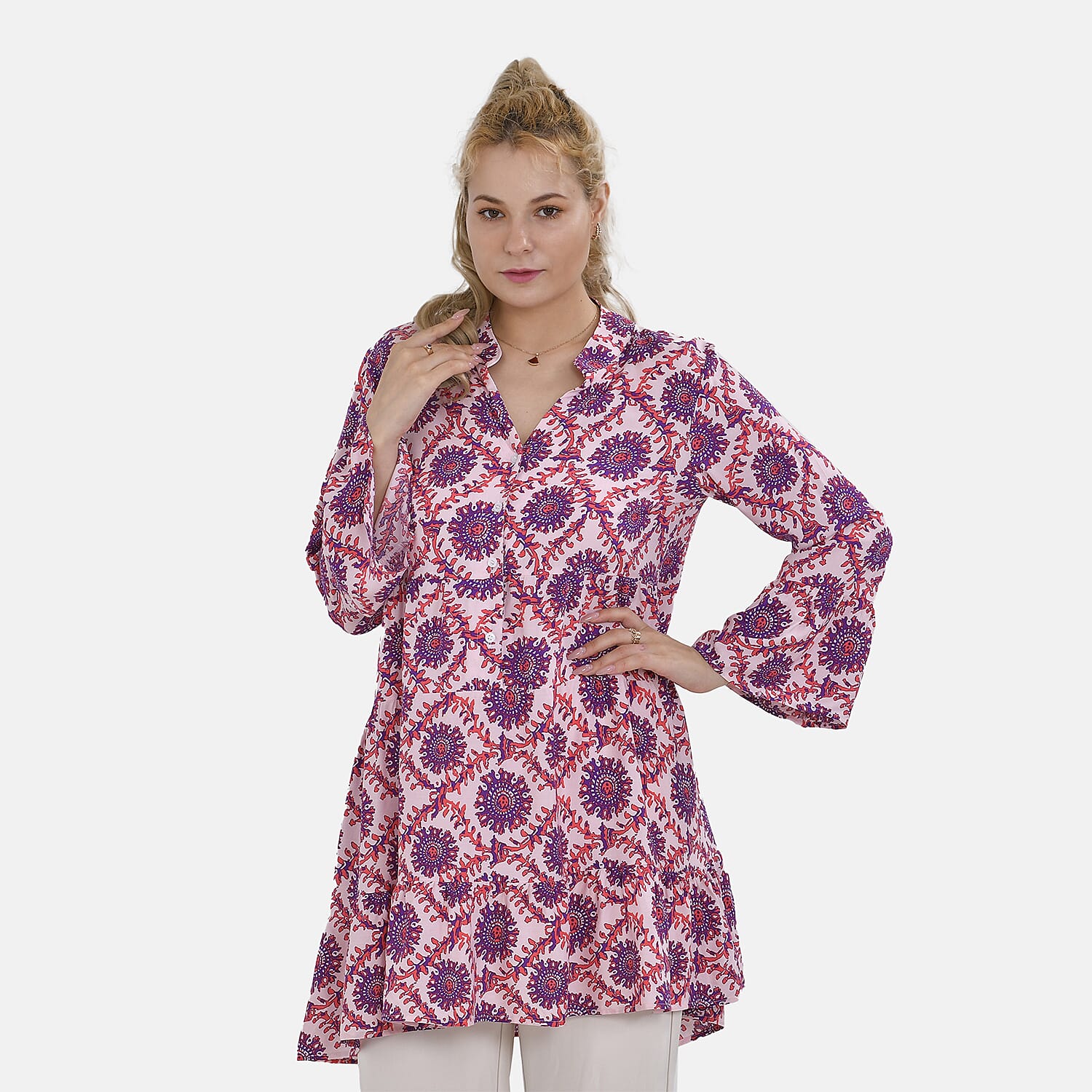 La Marey Polka Dot Pattern V-Neck Top 