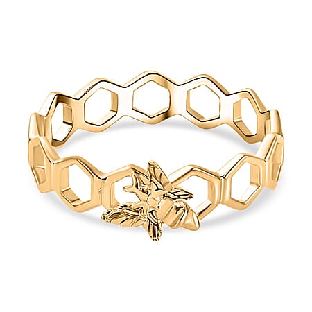 Designer Inspired - 9K Yellow Gold Honeycomb and Bee Ring