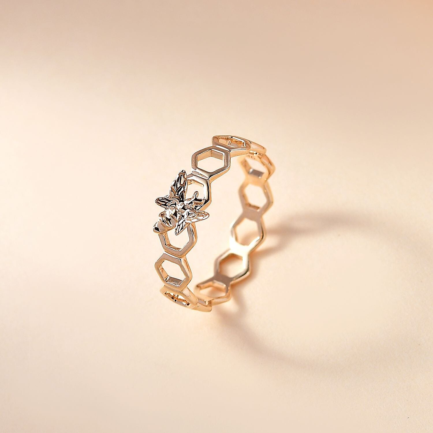 Designer Inspired - 9K Yellow Gold Honeycomb and Bee Ring