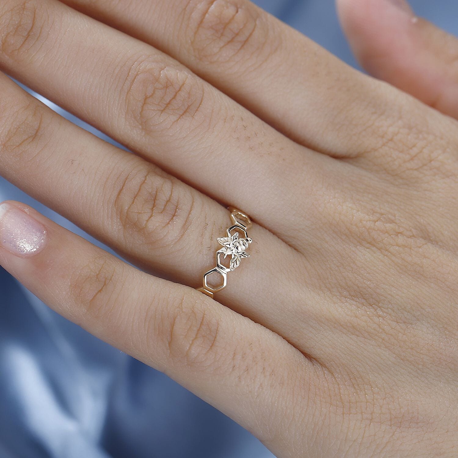 Designer Inspired - 9K Yellow Gold Honeycomb and Bee Ring