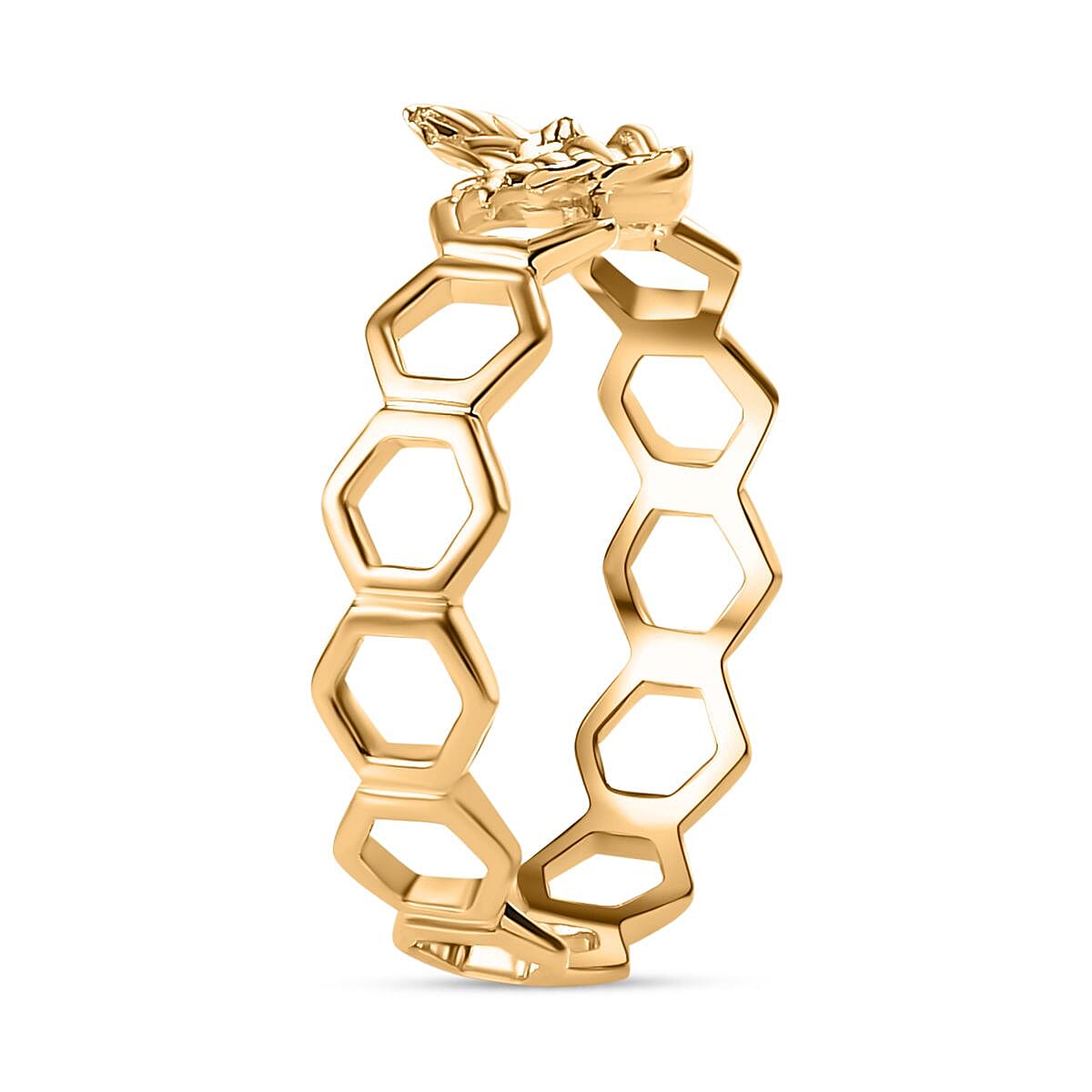 Designer Inspired - 9K Yellow Gold Honeycomb and Bee Ring