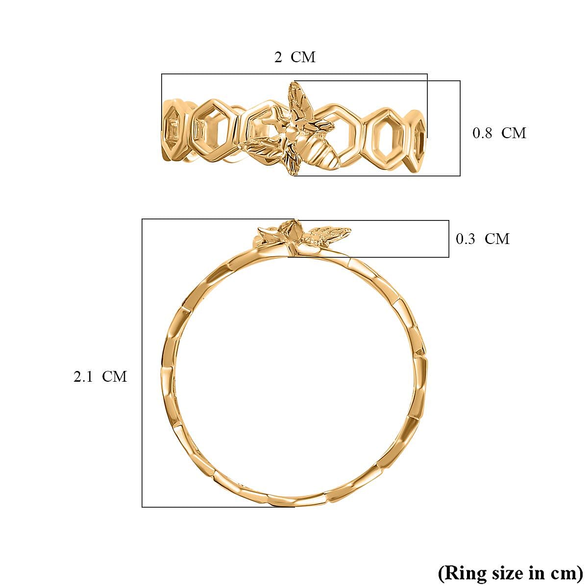 Designer Inspired - 9K Yellow Gold Honeycomb and Bee Ring