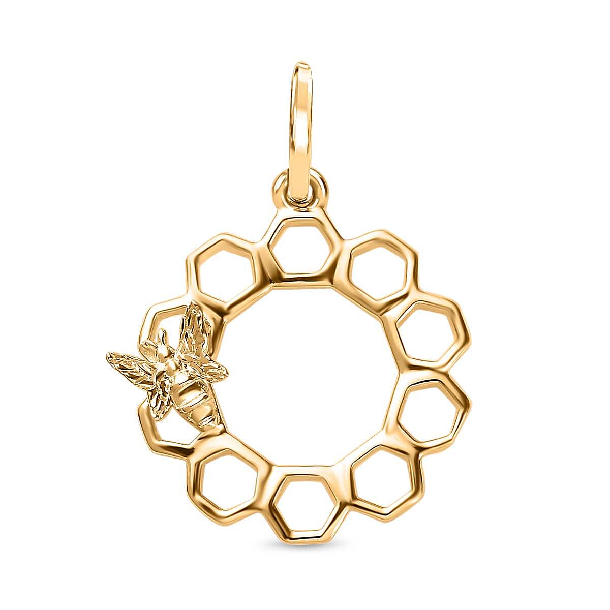 Designer Inspired - 9K Yellow Gold Honeycomb and Bee Pendant