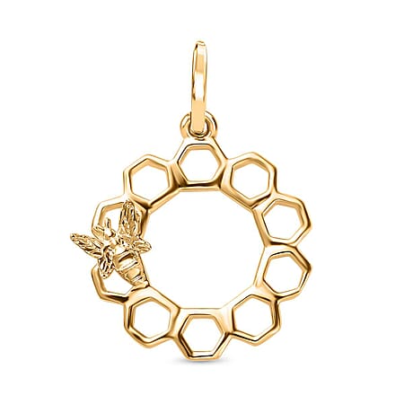 Designer Inspired - 9K Yellow Gold Honeycomb and Bee Pendant