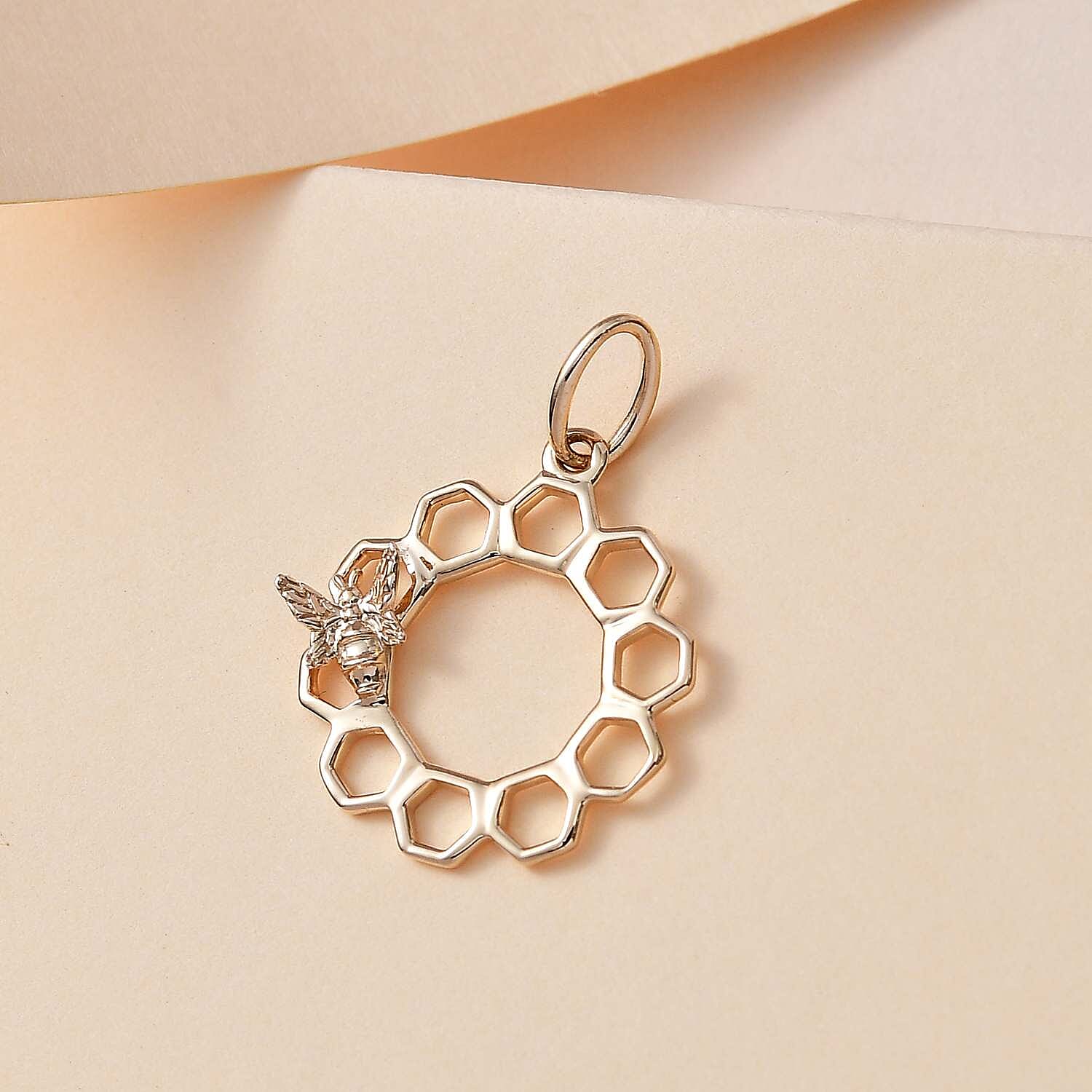 Designer Inspired - 9K Yellow Gold Honeycomb and Bee Pendant