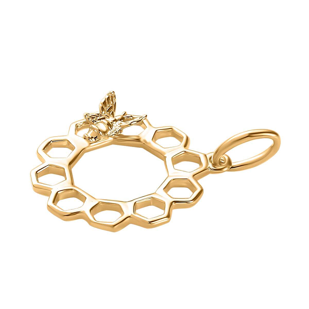 Designer Inspired - 9K Yellow Gold Honeycomb and Bee Pendant