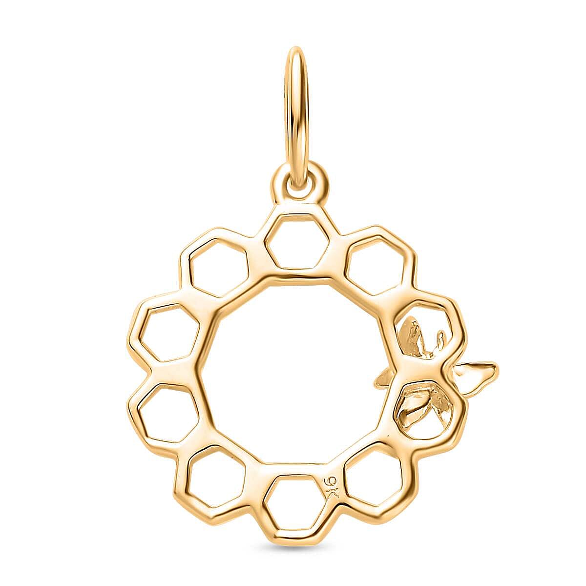 Designer Inspired - 9K Yellow Gold Honeycomb and Bee Pendant