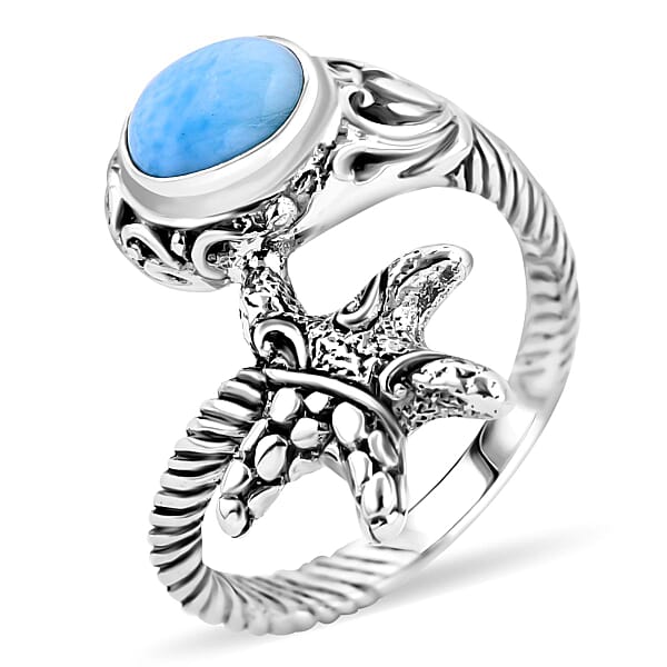 Royal Bali Crystal Bay Collection Larimar Solitaire Ring in Sterling ...
