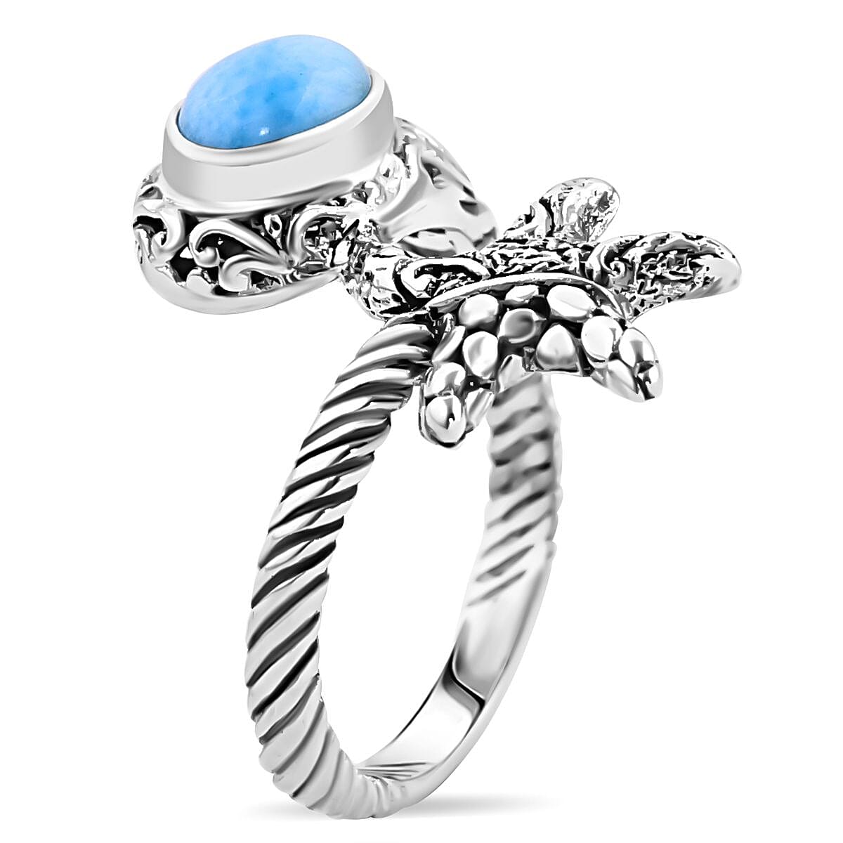 Royal Bali Crystal Bay Collection Larimar Ring Sterling Silver Wt. 6 Gms
