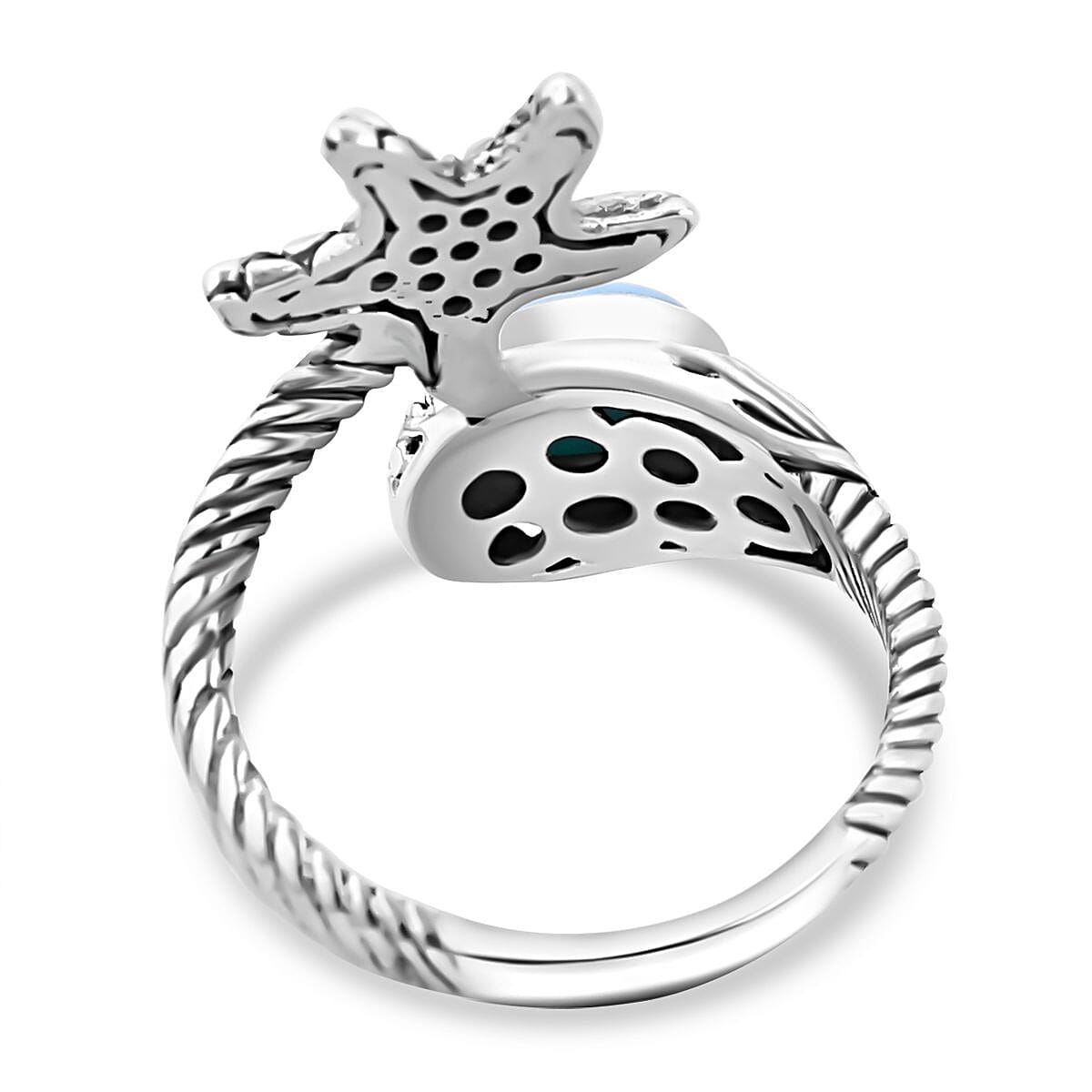 Royal Bali Crystal Bay Collection Larimar Ring Sterling Silver Wt. 6 Gms