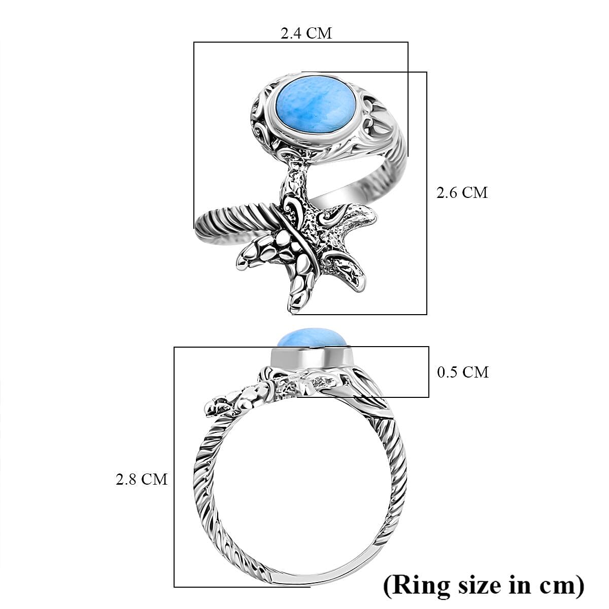 Royal Bali Crystal Bay Collection Larimar Ring Sterling Silver Wt. 6 Gms