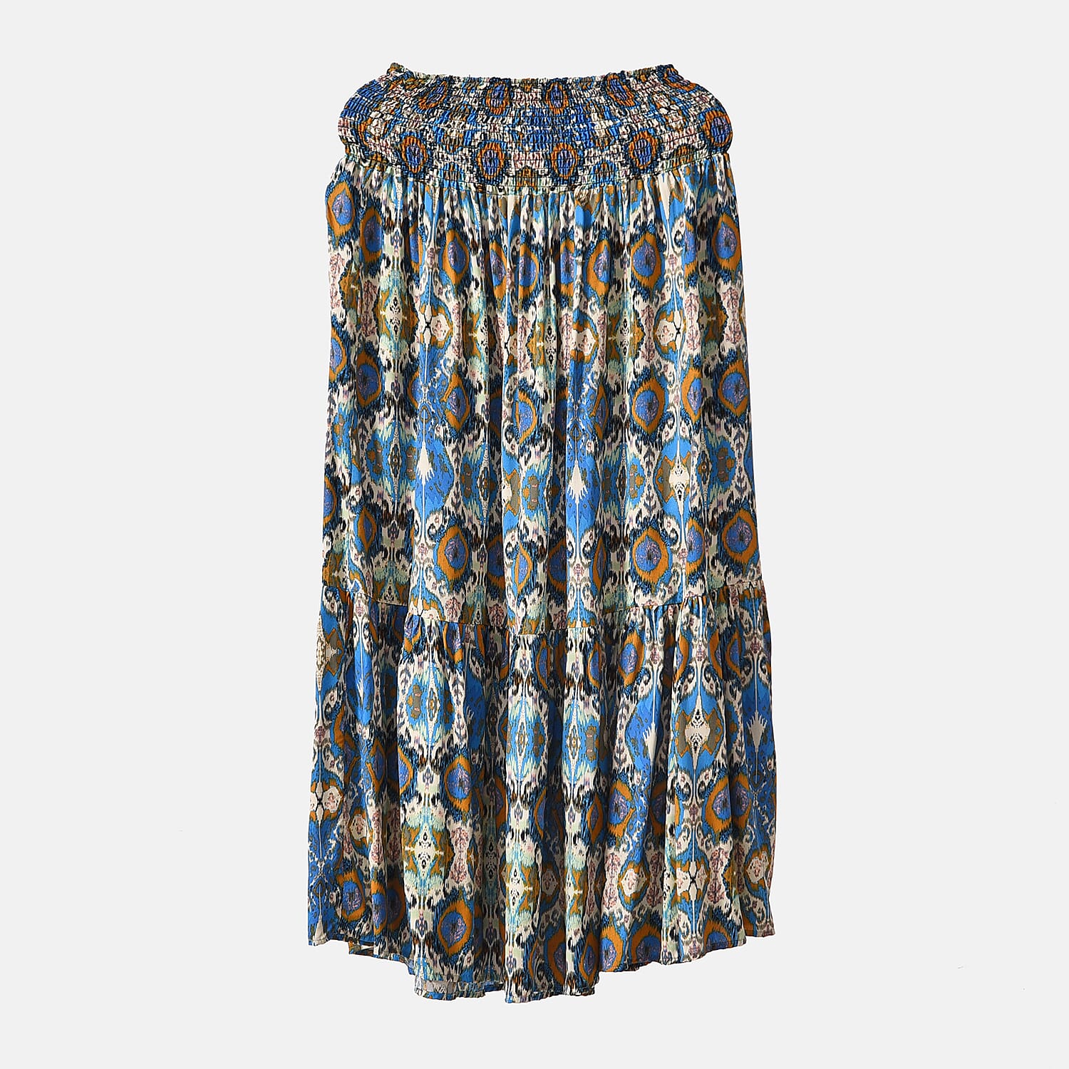 TAMSY 100% Viscose Elastic Waist Summer Floral Print Maxi Skirt (One Size) - Green - Blue