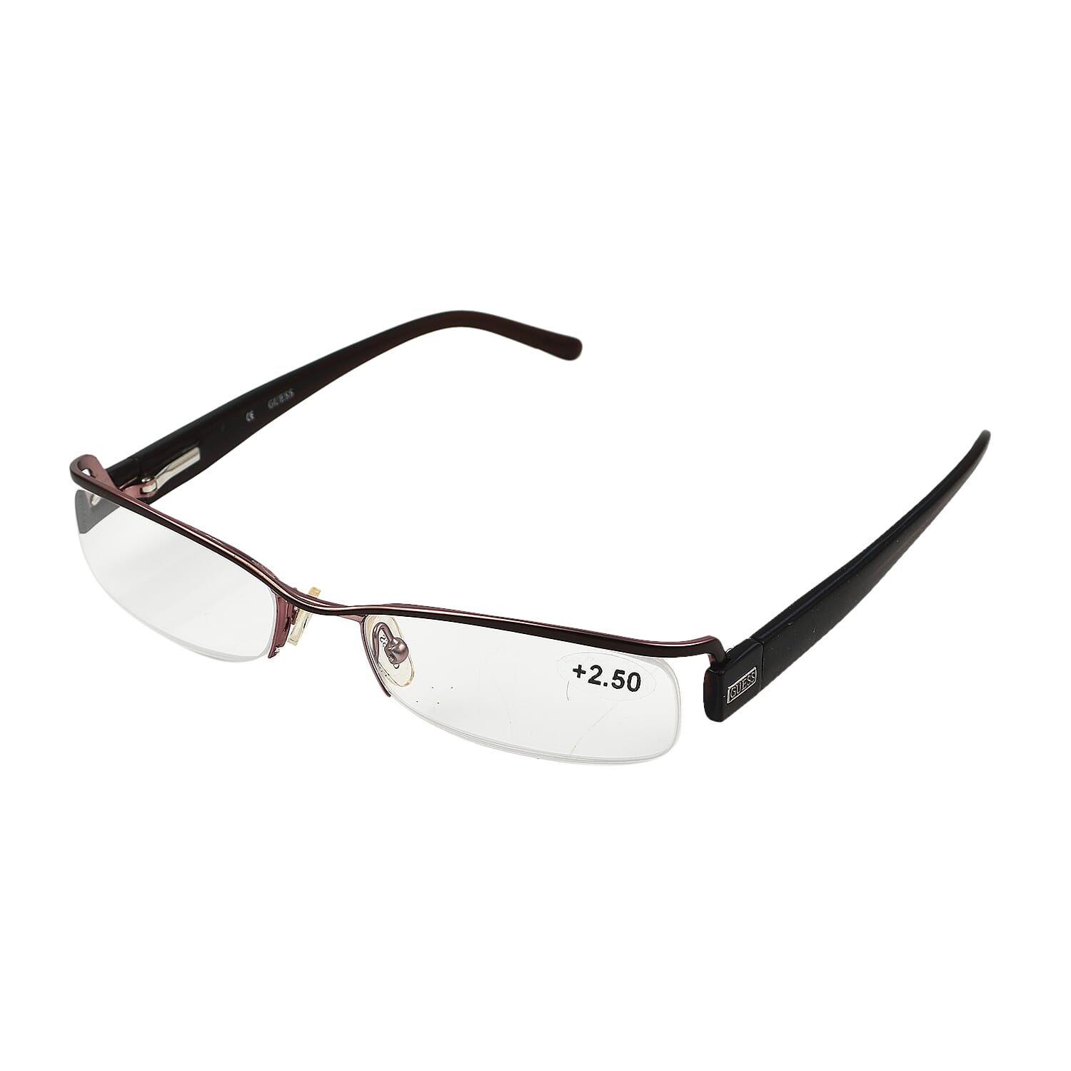 GUESS Half Rim Metal Readers (Power 2.5) - Brown