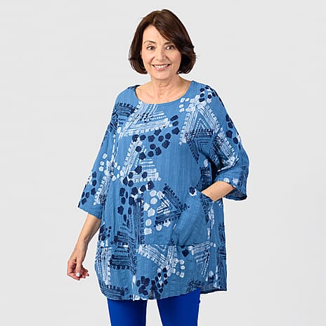 100% Cotton Mudflower Pocket Tunic (One Size) - Denim