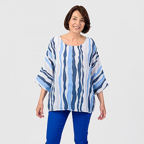 100% Cotton Mudflower Abstract Stripe Top (One Size) - Blue