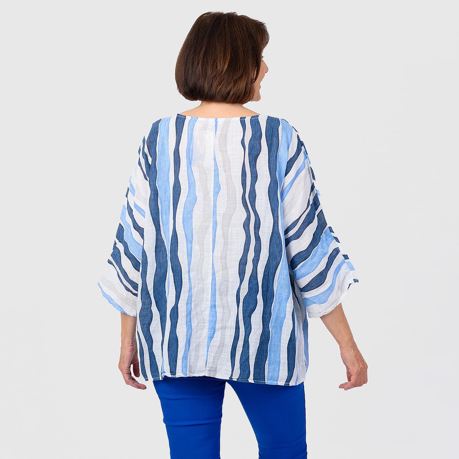 100% Cotton Mudflower Abstract Stripe Top (One Size) - Blue