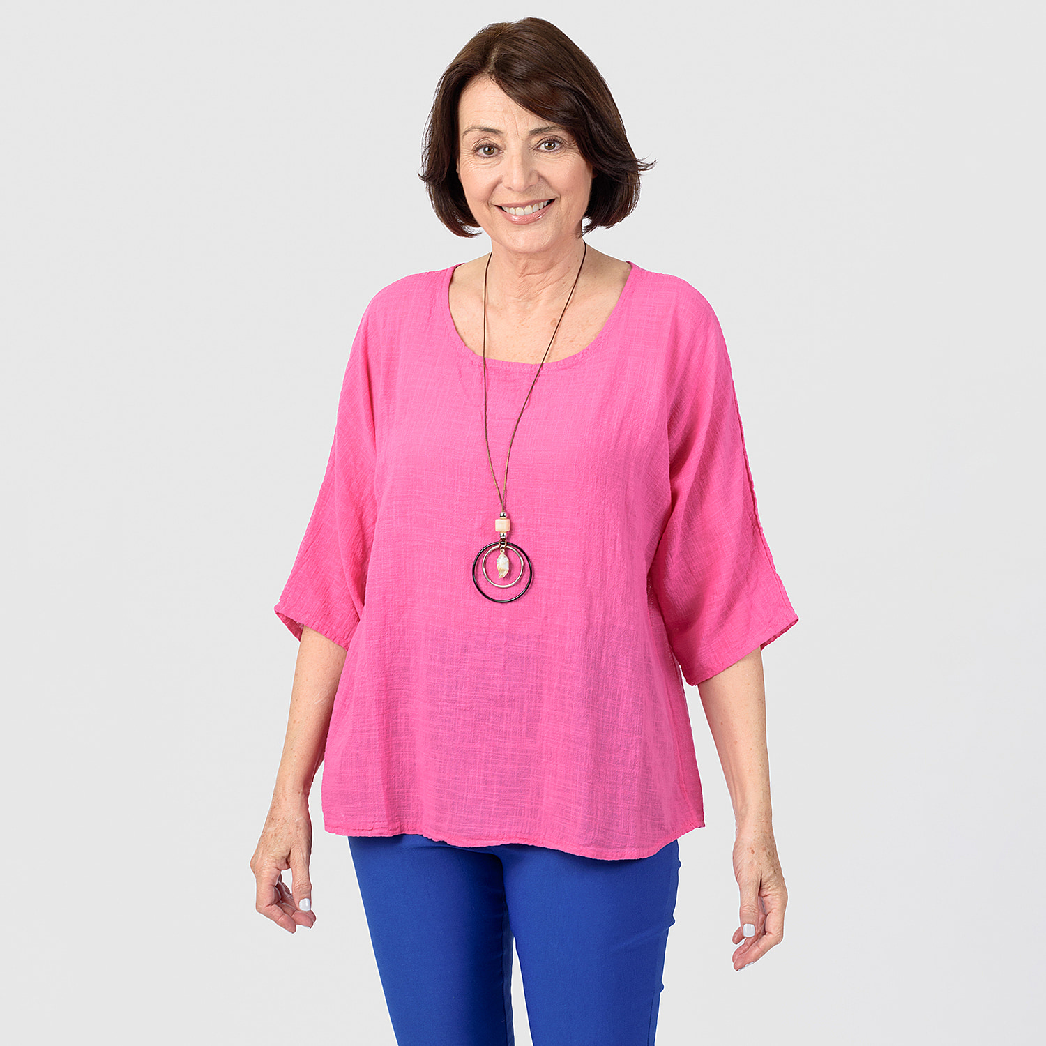 Mudflower 100% Cotton Top with Necklace (One Size,8-18) - Pink