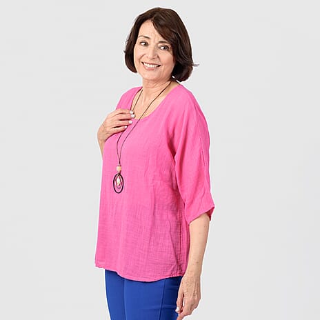 100 % Cotton Mudflower Top With Detachable Necklace (One Size) - Pink