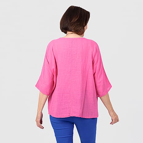 100 % Cotton Mudflower Top With Detachable Necklace (One Size) - Pink