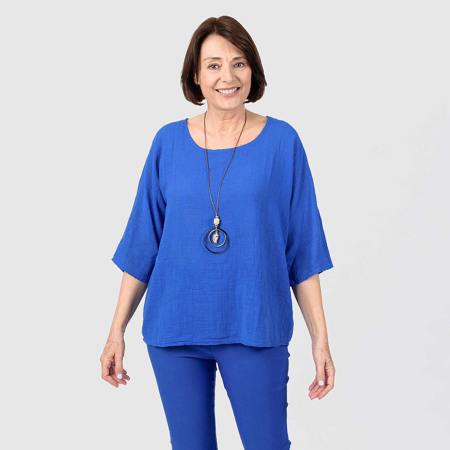 Mudflower 100% Cotton Top with Necklace (One Size,8-18) - Cobalt Blue