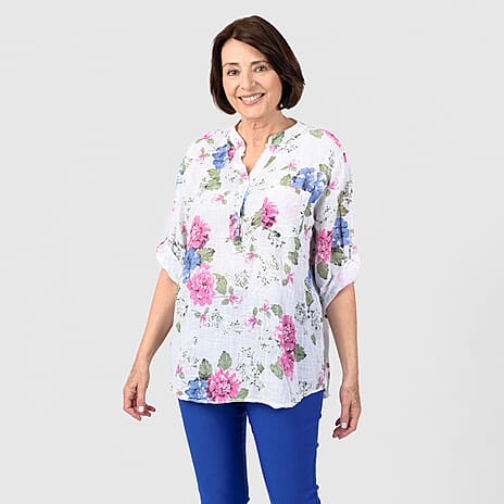 100% Cotton Mudflower Floral Shirt (One Size)  - White