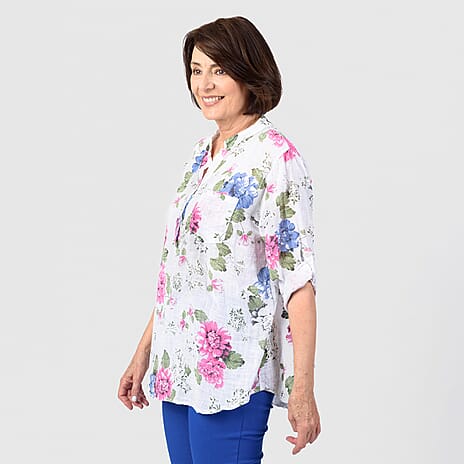 100% Cotton Mudflower Floral Shirt (One Size)  - White