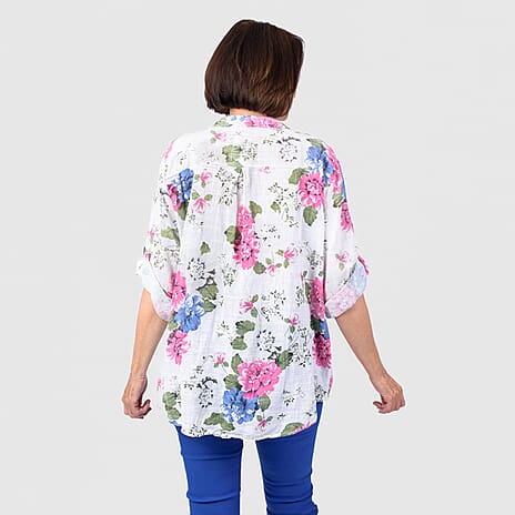 100% Cotton Mudflower Floral Shirt (One Size)  - White