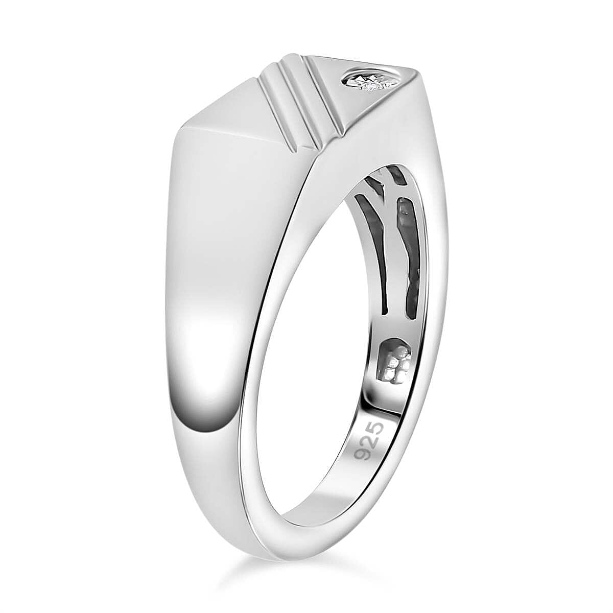 Diamond Signet Mens Ring in Platinum Overlay Sterling Silver