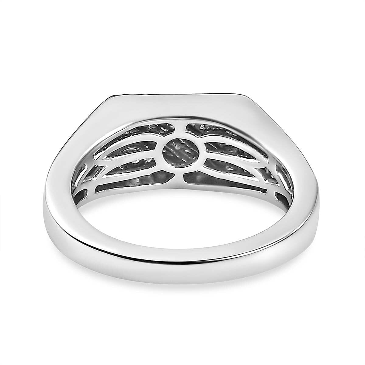 Diamond Signet Mens Ring in Platinum Overlay Sterling Silver