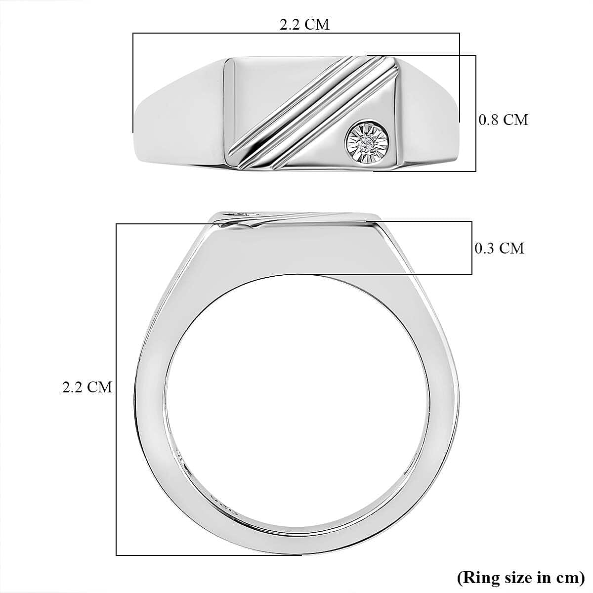 Diamond Signet Mens Ring in Platinum Overlay Sterling Silver