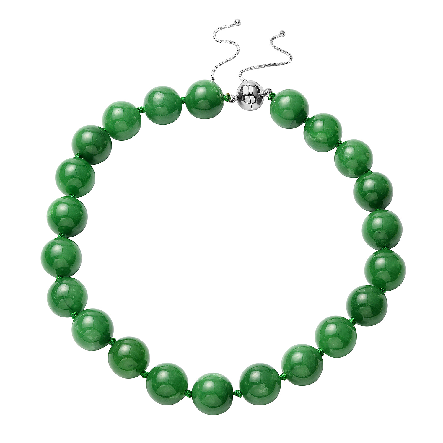 Green Jadeite Jade Adjustable Necklace (Size - 18-4 Inch) in Rhodium Overlay Sterling Silver 720.00 Ct