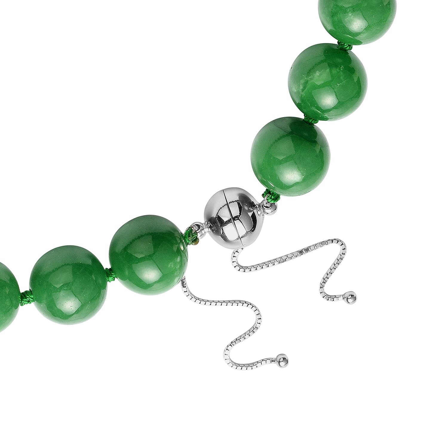 Green Jadeite Jade Adjustable Necklace (Size - 18-4 Inch) in Rhodium Overlay Sterling Silver 720.00 Ct