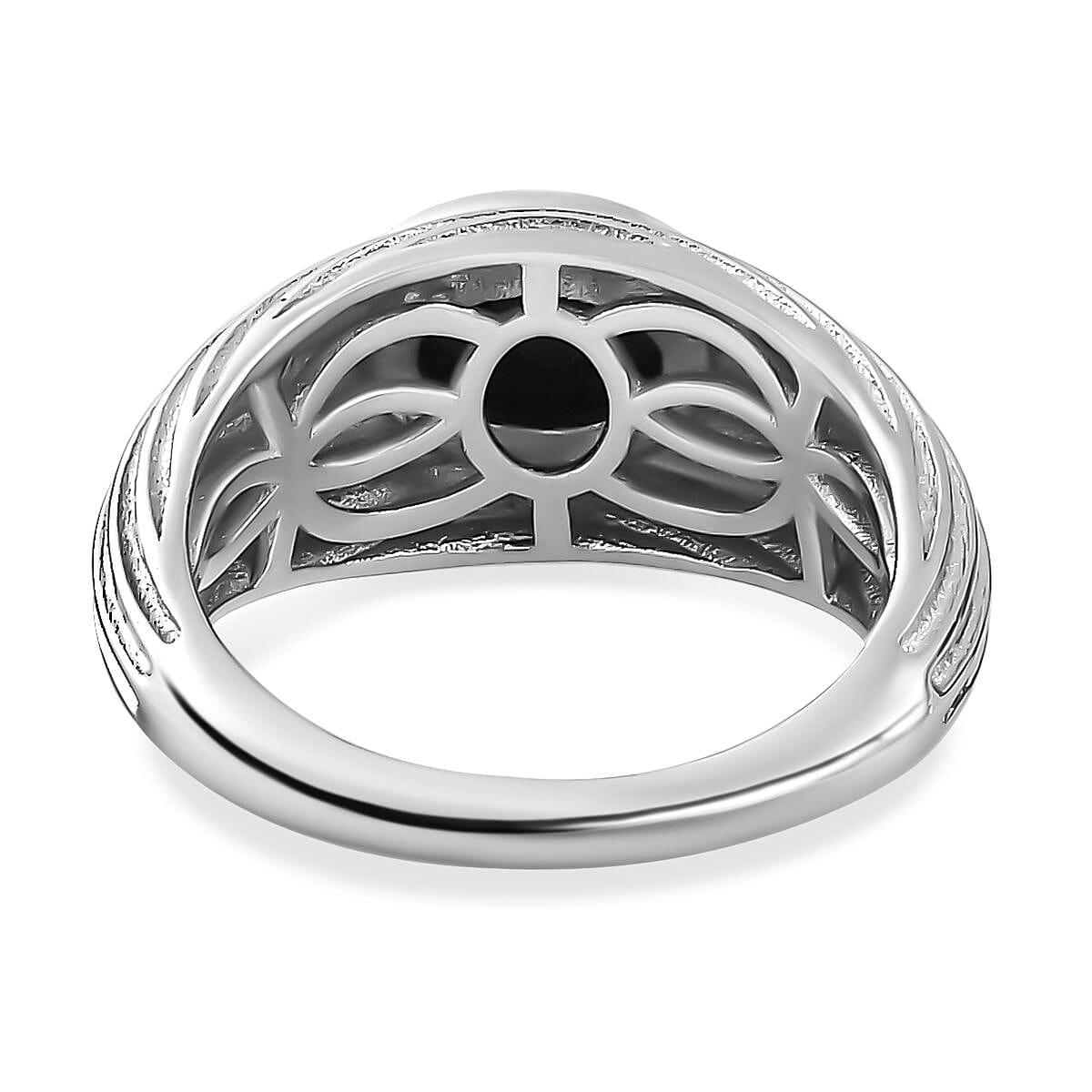 Blue Australian Boulder Opal Triplet Solitaire Ring in Platinum Overlay Sterling Silver