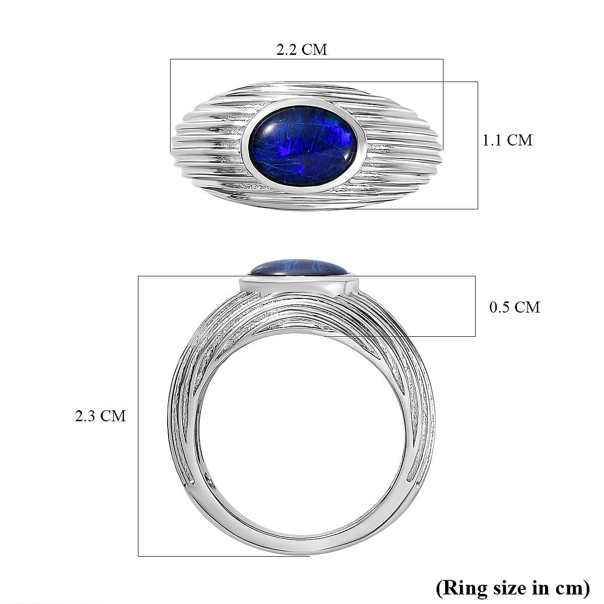 Blue Australian Boulder Opal Triplet Solitaire Ring in Platinum Overlay Sterling Silver