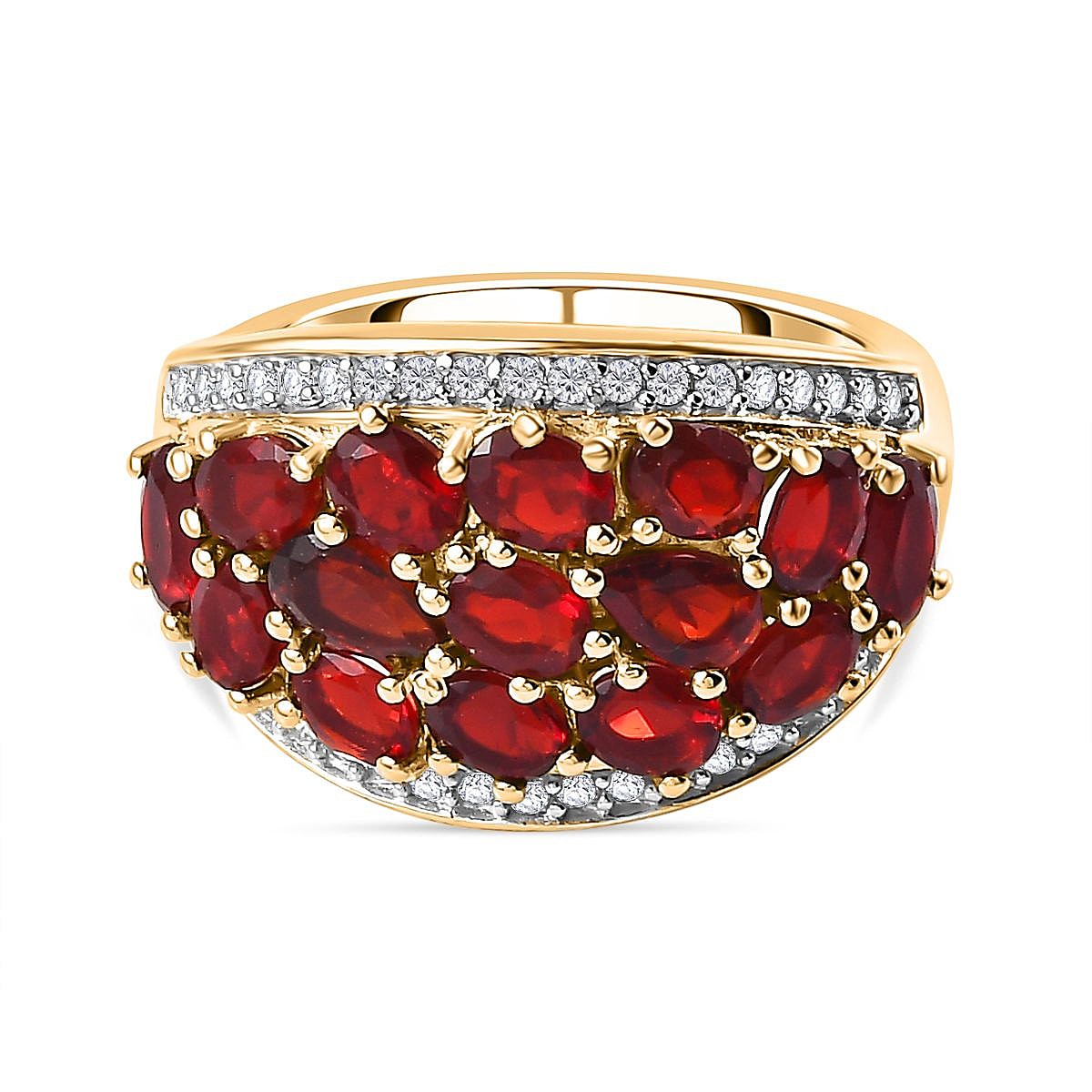 Salamanca Fire Opal and Natural Zircon Cluster Ring in 18K Vermeil Yellow Gold Plated Sterling Silver 2.15 Ct.