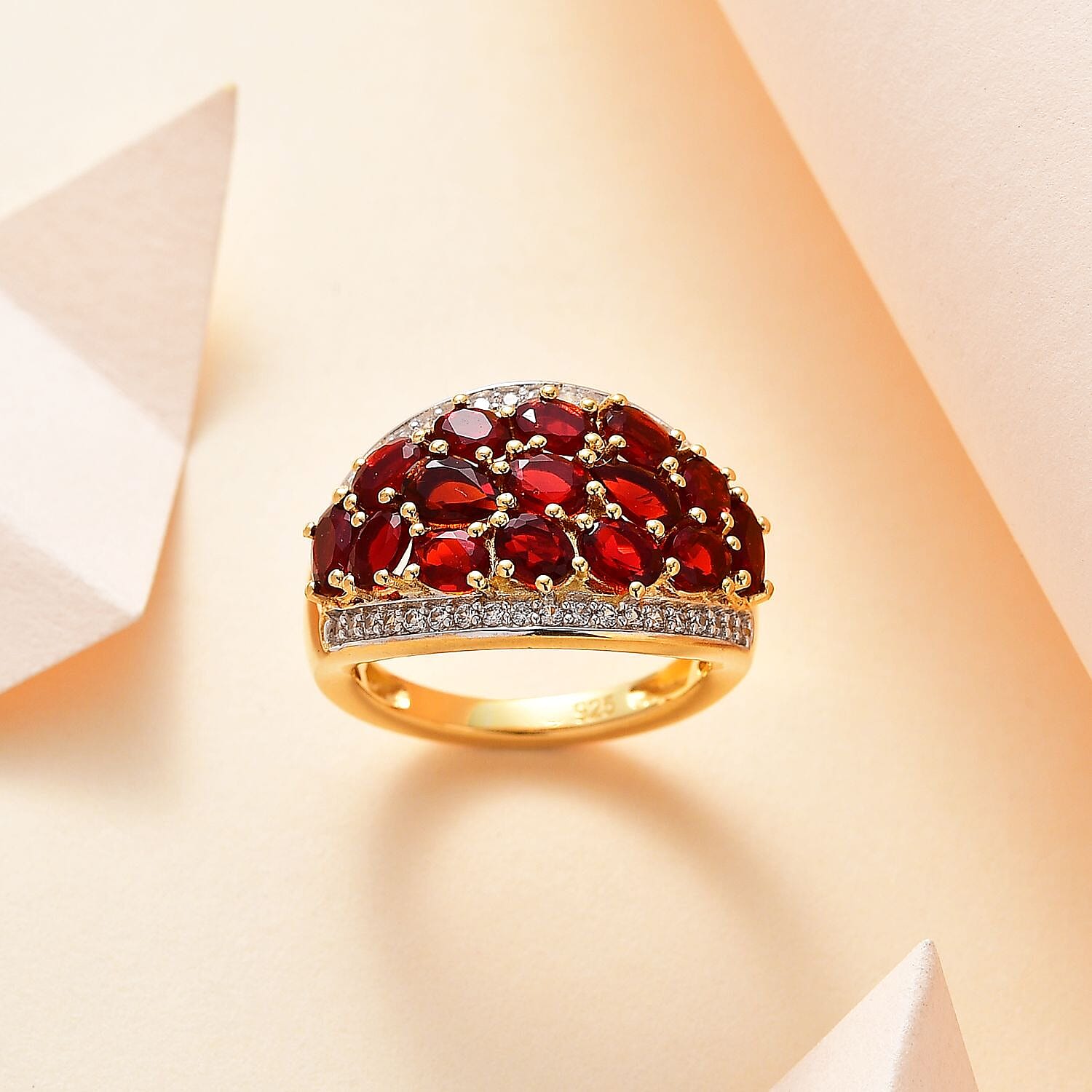 Salamanca Fire Opal & Natural Zircon Cluster Ring in 18K Yellow Gold Vermeil Plated Sterling Silver 2.15 Ct.