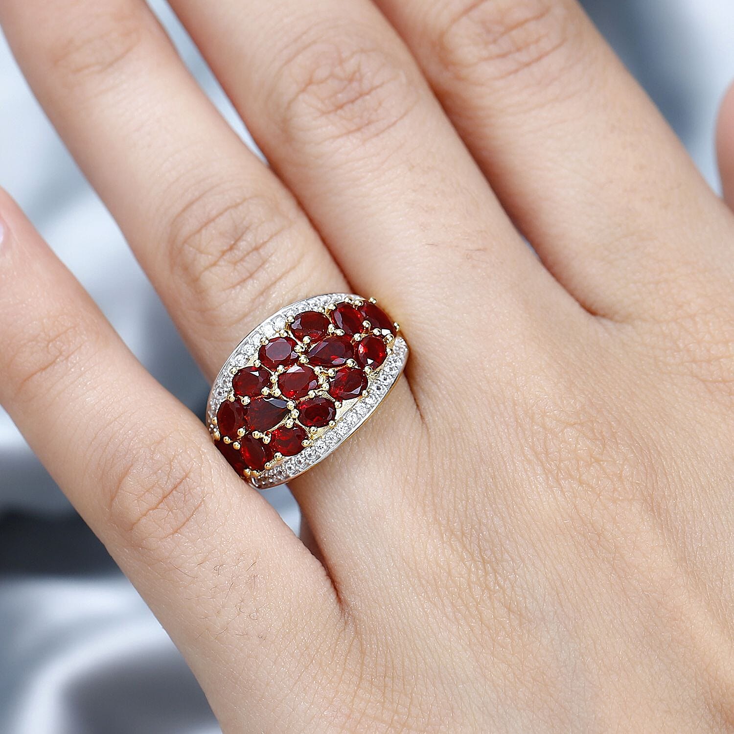 Salamanca Fire Opal & Natural Zircon Cluster Ring in 18K Yellow Gold Vermeil Plated Sterling Silver 2.15 Ct.